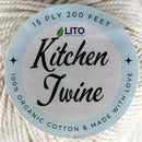 LITO Organic Cotton Kitchen Butchers Twine Organic 15 Ply 200 Feet LSFL345