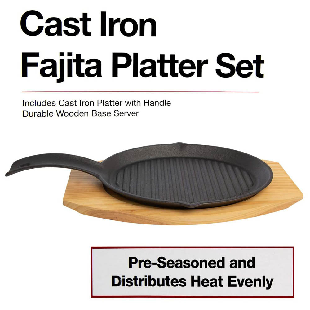 6 Pc Pre-seasoned Cast Iron Fajita Pan Set
