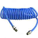 Premium 1/4" x 15' Air Compressor Coil Hose Coiled Polyurethane With Swivel Ends Blue