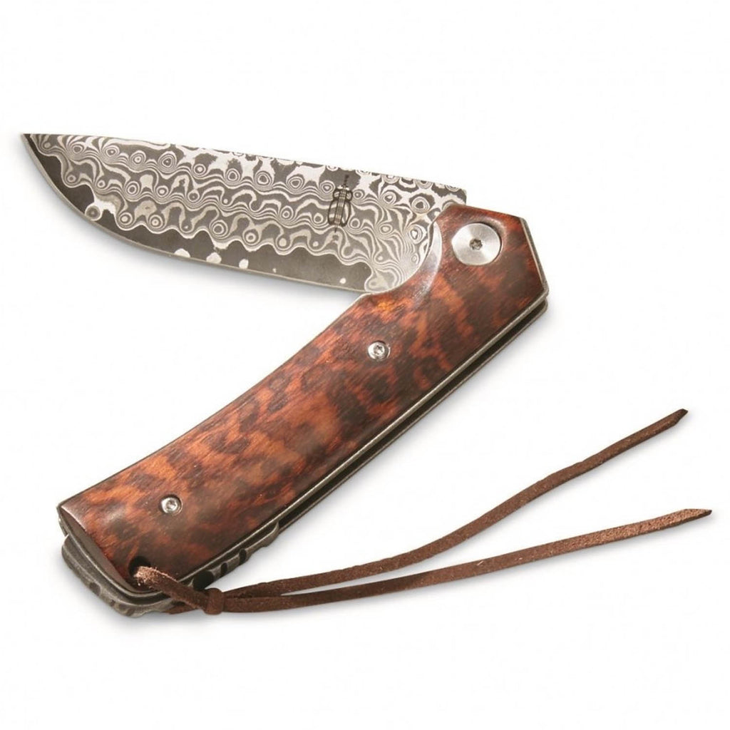 BNB Knives Snakewood Flipper Pocket Knife Damascus Steel Drop