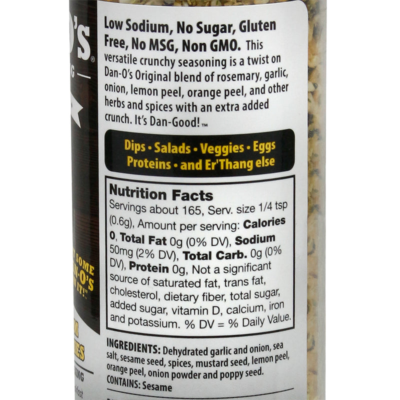 Dan-O's Crunchy Original Low Sodium Seasoning 3.5 Oz Bottle Gluten Free No MSG