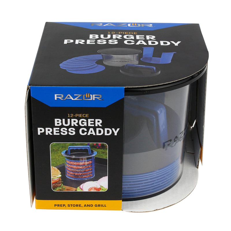 Razor Burger Press Caddy 12-Piece Prep & Store Burger Patties W/ Easy Pull Tabs