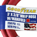 Goodyear 3' x 3/8" Air Hose Whip 3 Way Manifold 250 PSI Working Pressure 10762
