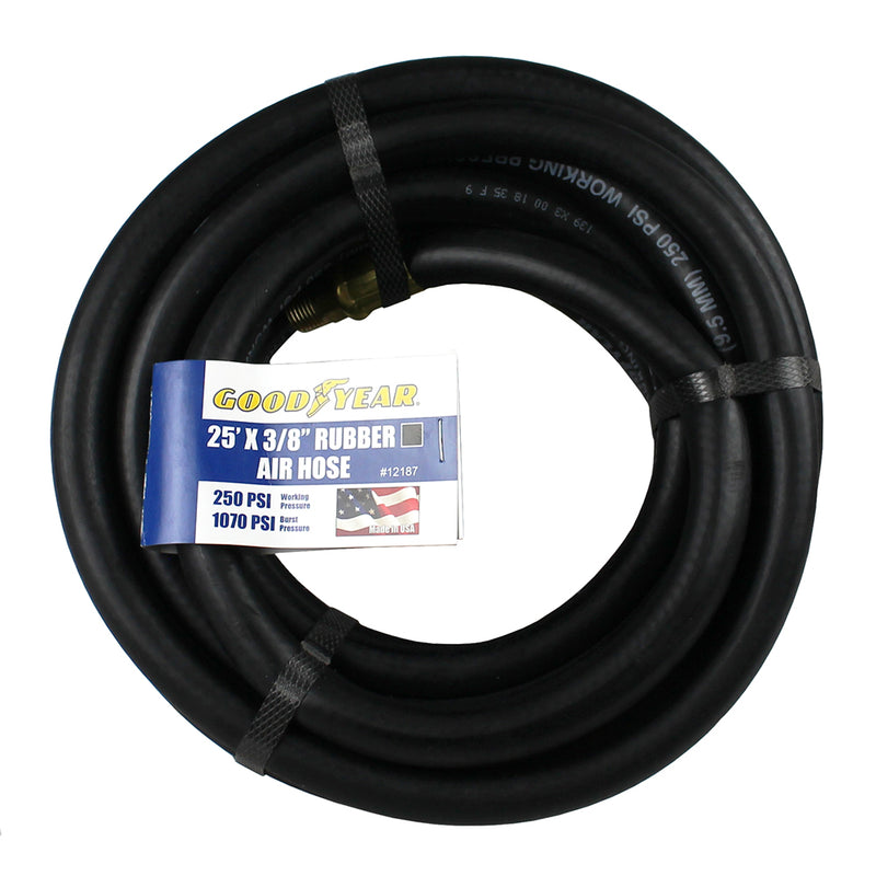 Goodyear 25' x 3/8" Rubber Air Hose 250 PSI Air Compressor Hose USA Made 12187