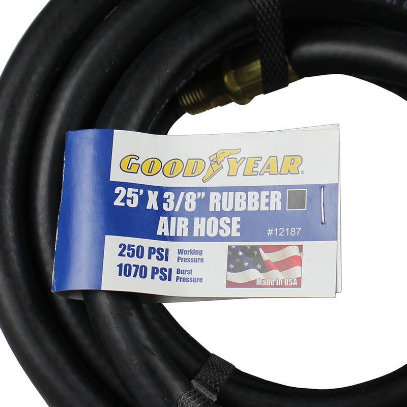 Goodyear 25' x 3/8" Rubber Air Hose 250 PSI Air Compressor Hose USA Made 12187