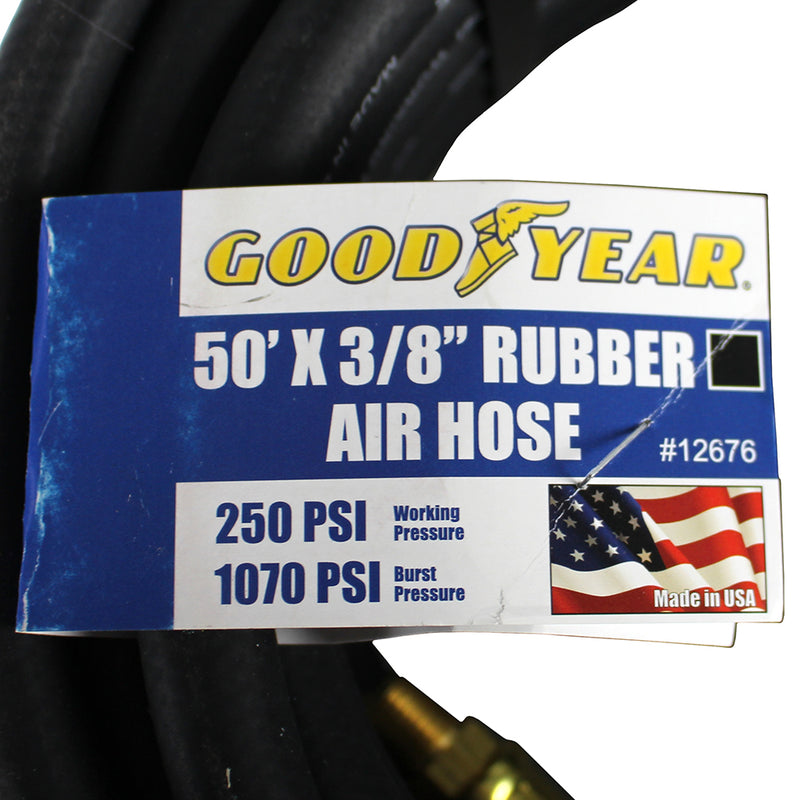 Goodyear 50' x 3/8" Rubber Air Hose 250 PSI Air Compressor Hose USA Made 12676