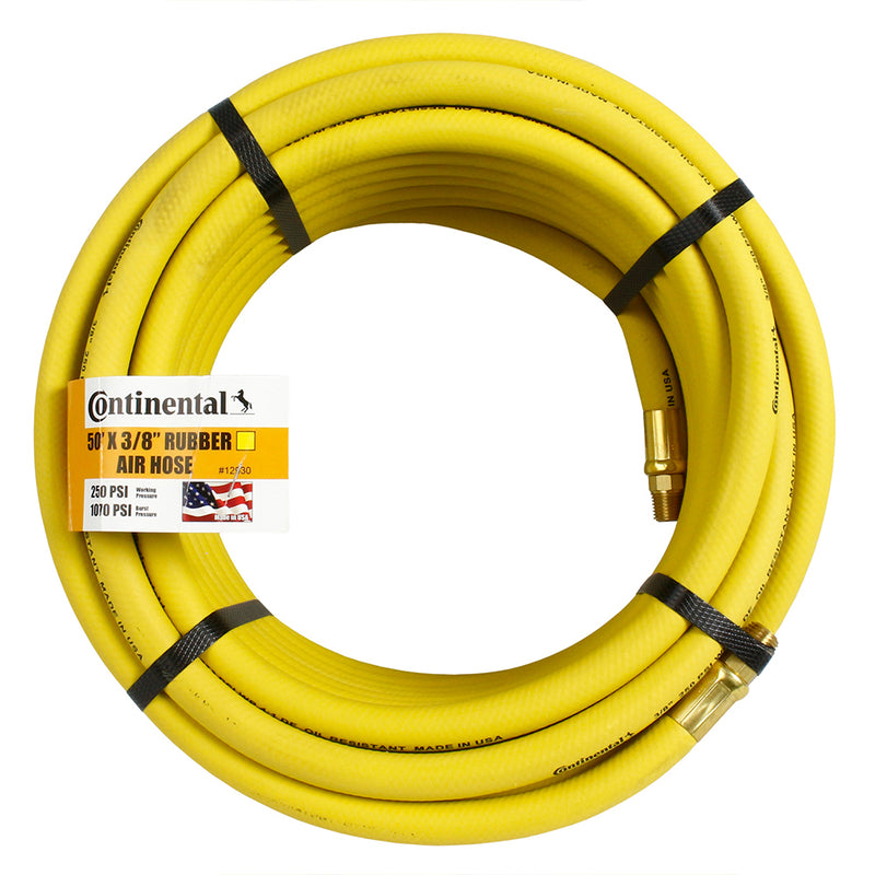 Continental Compressor Air Hose 50ft x 3/8in 250 PSI Oil-Resistant Rubber Yellow