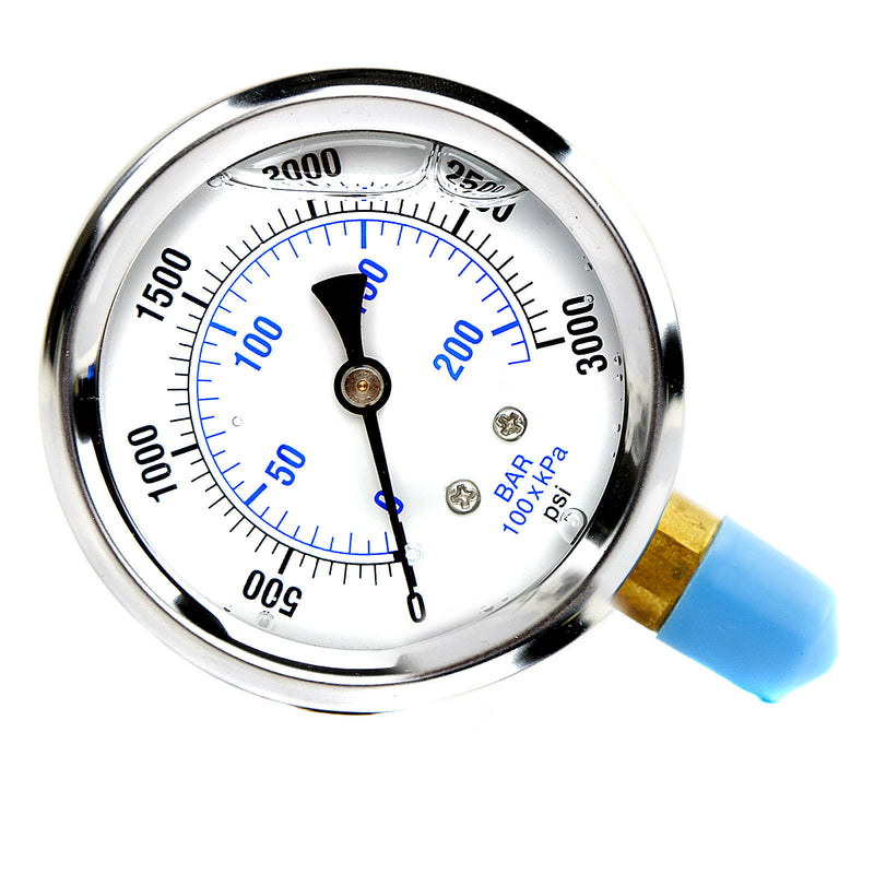 Liquid Filled 0-3,000 PSI Lower Side Mount Air Pressure Gauge With 2.5" Face PRO-201L-254P