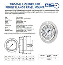 2.5" Liquid Filled Pressure Gauge 0-200 PSI 1/4" NPT CBM Panel Flush Mount 204L-254G