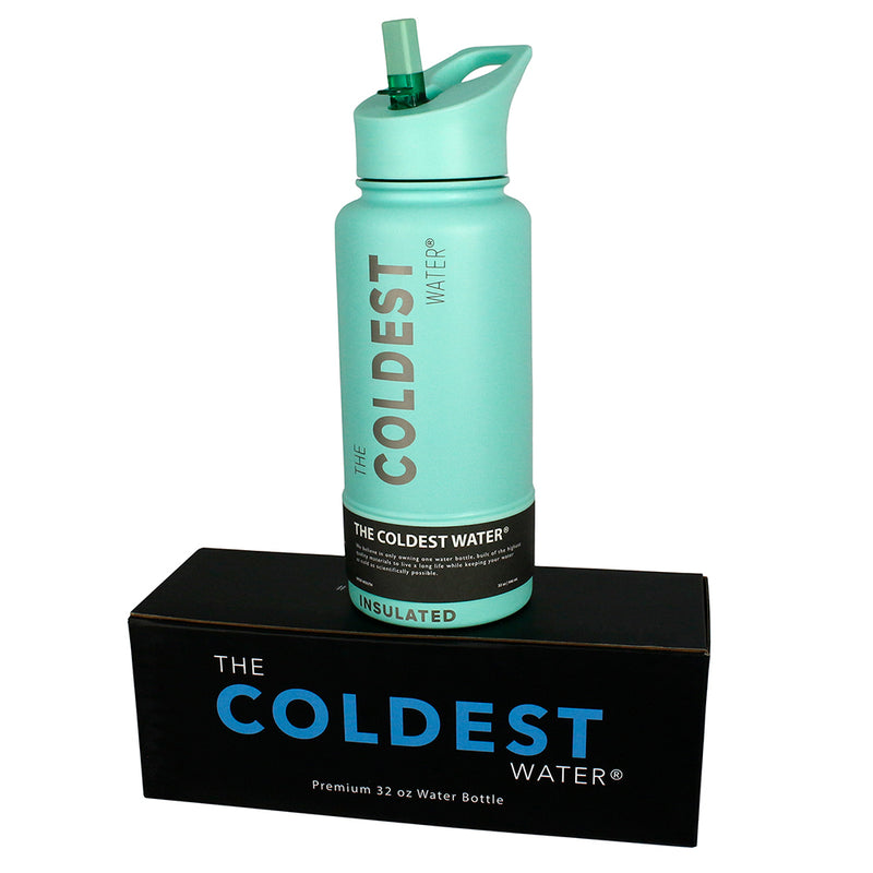 The Coldest Sports Water Bottle 32oz Straw Lid Stainless Steel Oceanic Green