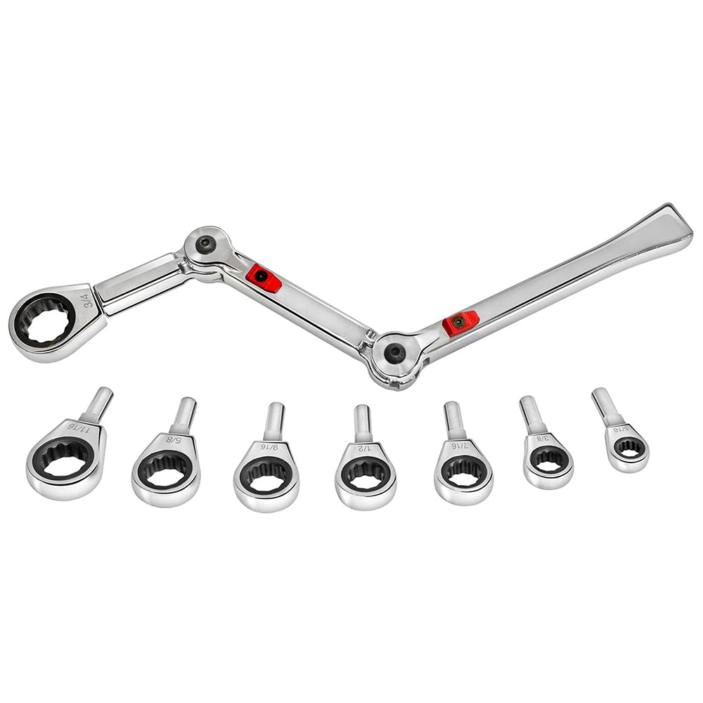 ExoFit Extreme Access Ratcheting Wrench Set SAE 9 Piece 34 Positions A