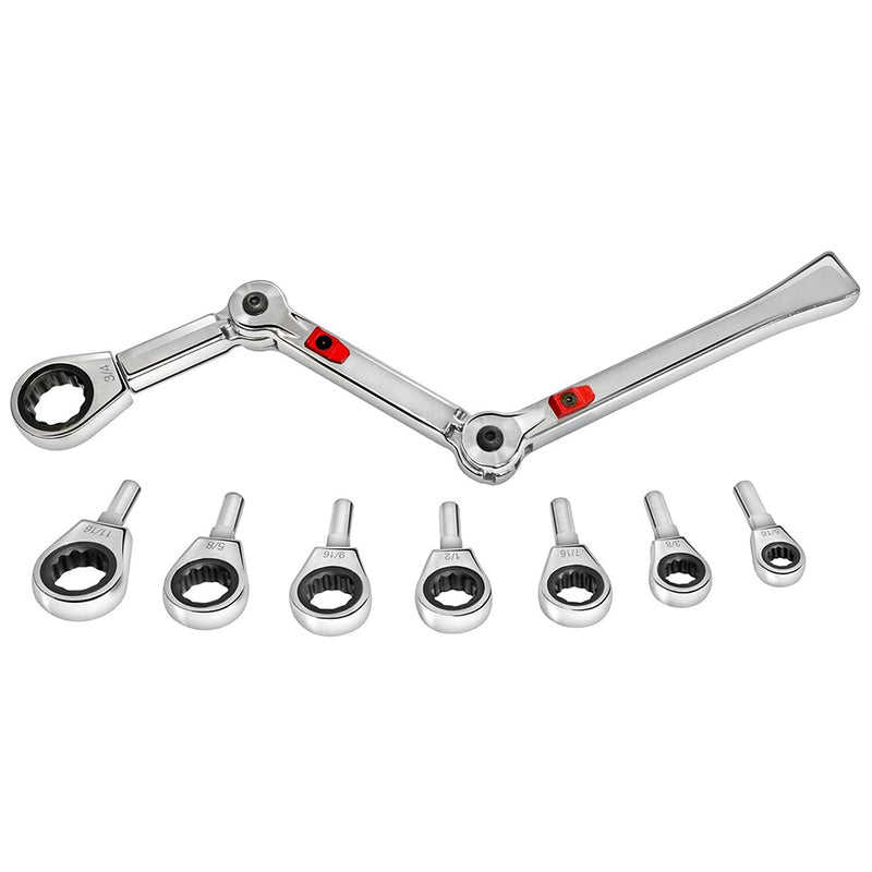 ExoFit Extreme Access Ratcheting Wrench Set SAE 9 Piece 34 Positions Alloy Steel
