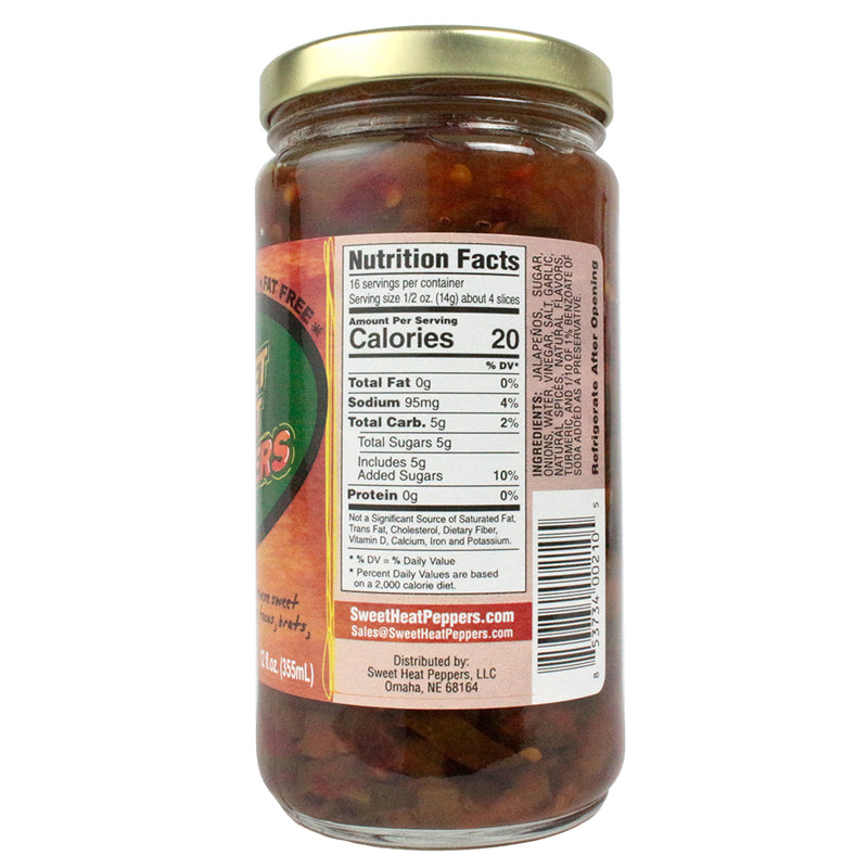 Sweet Heat Peppers Candied Jalapenos Regular Fat Free 12 oz Jar