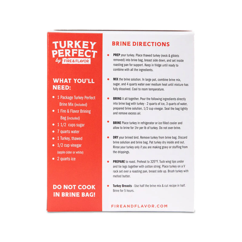 Fire & Flavor Turkey Perfect All Natural Sweet Heat Brine & Bag Kit 892805003252
