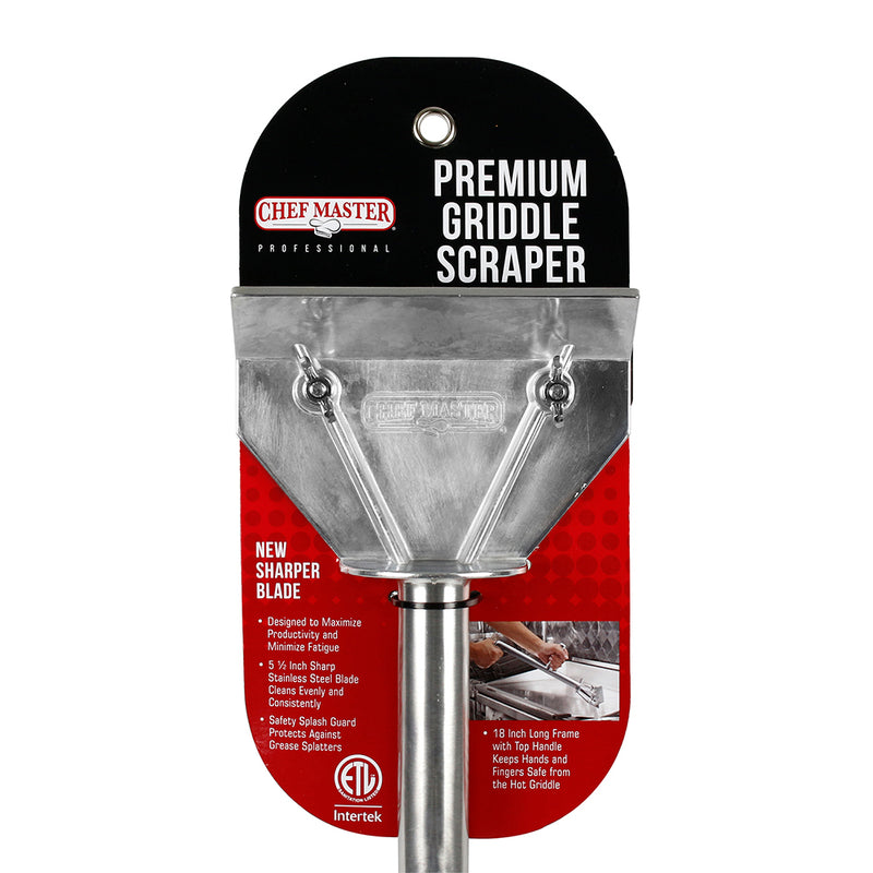 Chef Master Premium Griddle Scraper Stainless Steel W/ Top Handle & Splash Guard