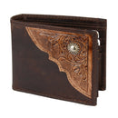 American Bison Bifold Leather Wallet With Tooled Inlay & RFID Protection Brown