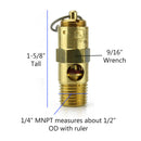 250 PSI 1/4" Male NPT Air Compressor Pressure Relief Safety Pop Off Valve Solid Brass