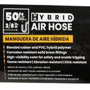 Avagard Hybrid Air Hose Assembly 3/8" X 50' 3/8" Male-NPT 300 PSI Rubber and PVC Polymer AVGHY3850