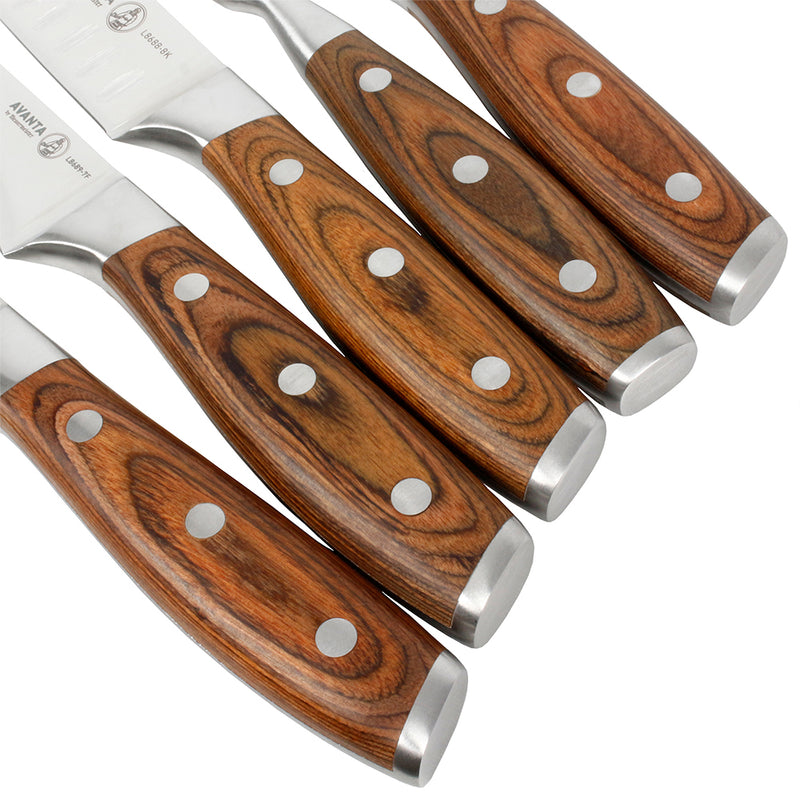 Messermeister Avanta 6 Piece Pro BBQ Steel Knife Set Pakkawood Handle Knife Roll