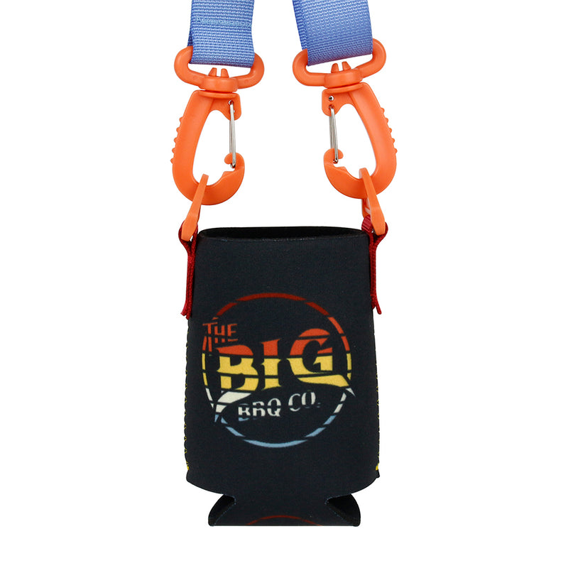 Can Koozie Lanyard Necklace Big BBQ Company For Cans & Bottles W/ Clip-On Strap