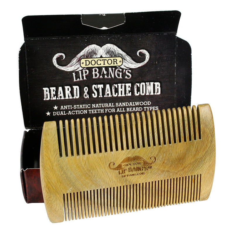 Doctor Lip Bang's Beard & Stache Comb Anti-Static Natural Sandalwood Dual Teeth