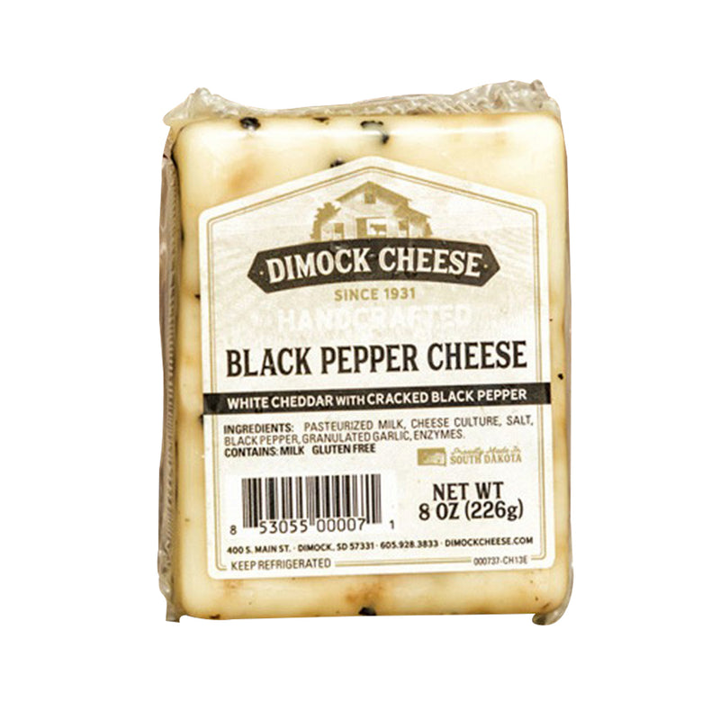Dimock Cheese Black Pepper Block Handcrafted White Cheddar Gluten-Free 8 Oz