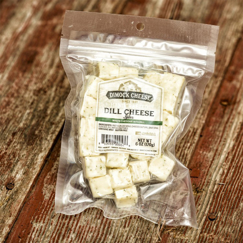 Dimock Dill Cheese Bites Handcrafted White Cheddar Cubed Curds Gluten-Free 6 Oz