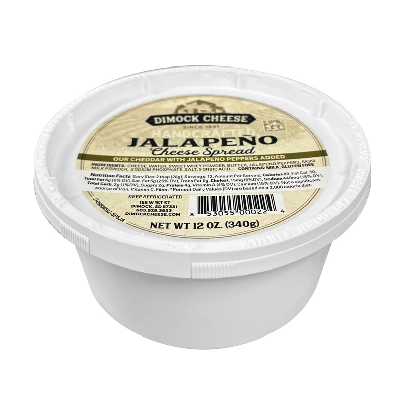 Dimock Cheese Jalapeno Spread Handcrafted Cheddar Gluten-Free 12 Oz Tub W/ Lid