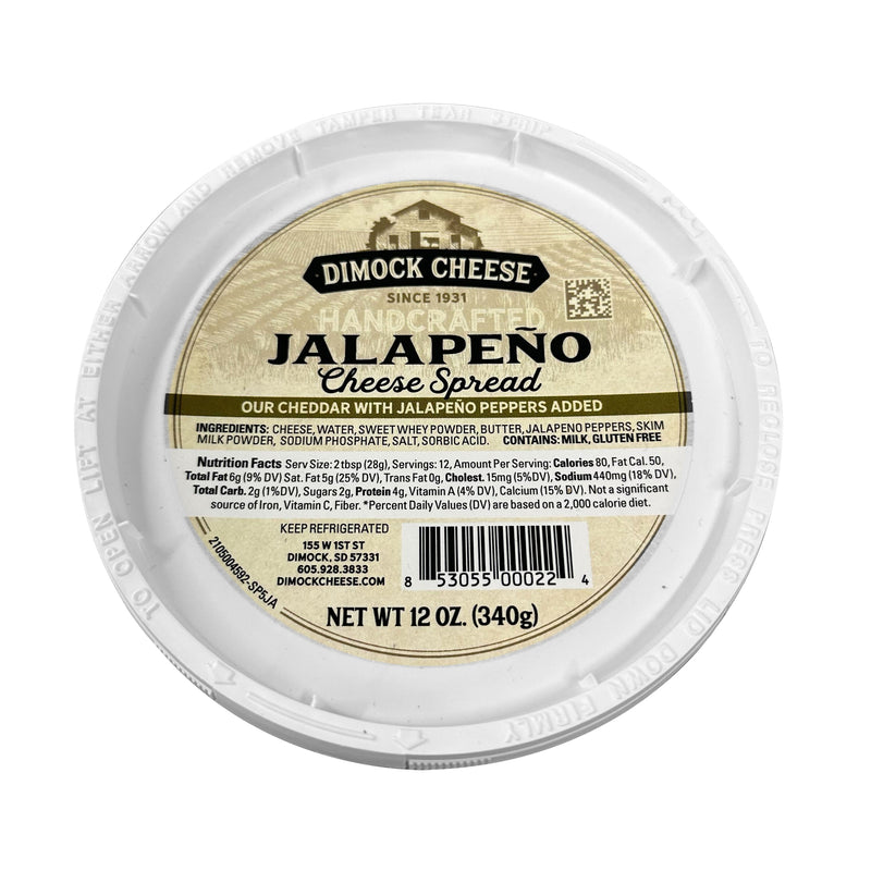 Dimock Cheese Jalapeno Spread Handcrafted Cheddar Gluten-Free 12 Oz Tub W/ Lid