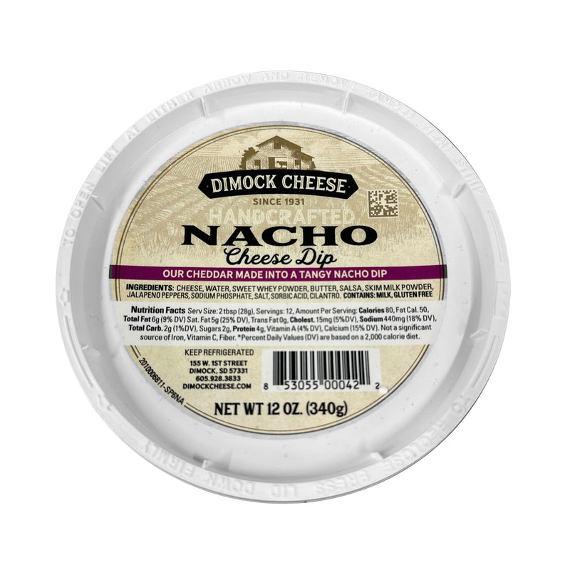 Dimock Cheese Nacho Dip Spread Handcrafted Cheddar W/ Salsa 12 Oz Resealable Tub