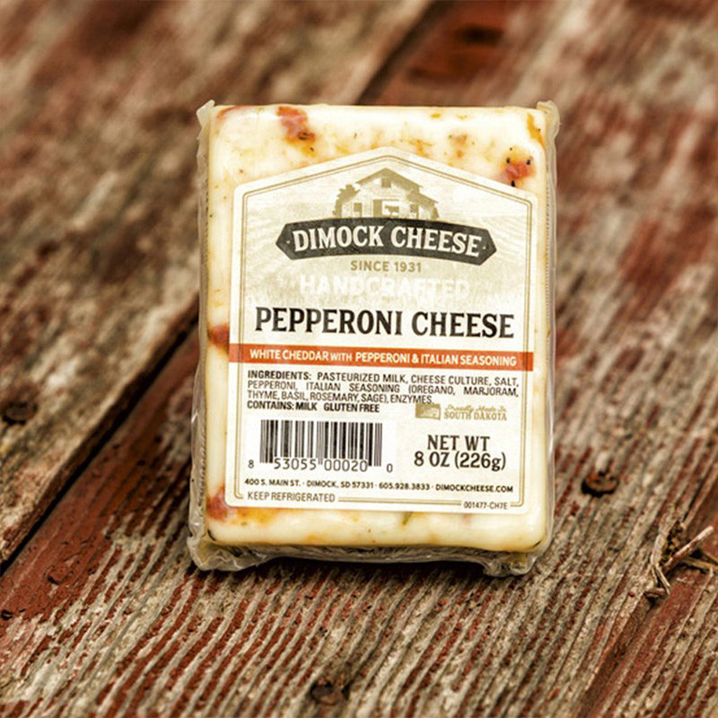 Dimock Cheese Pepperoni Block Handcrafted White Cheddar Gluten-Free 8 Ounce