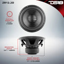 DS18 12" Subwoofer 1500 Watts Dual 2 Ohm Car Audio Elite Z Series ZR12.2D Single