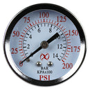 2" Face 0-200 PSI Pressure Gauge 1/4" NPT Back Mount
