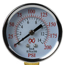 2" Face 0 - 200 PSI Pressure Gauge 1/4" NPT Side Mount