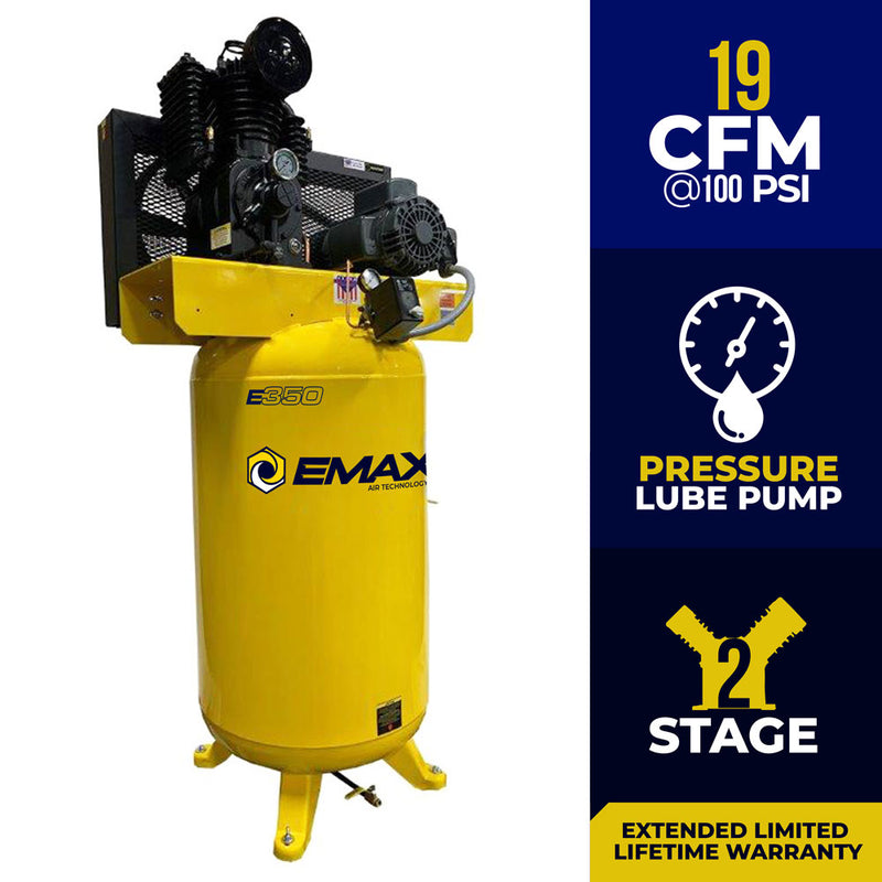 EMAX EI05V080I1 5 HP 2 Stage Air Compressor 1 PH 80 Gallon Vertical Tank