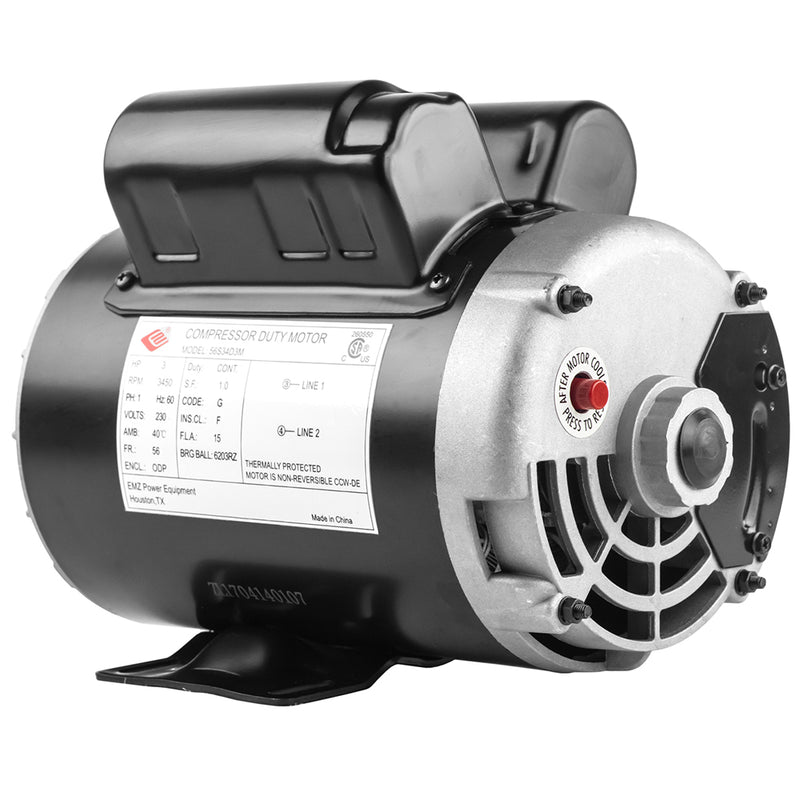 3 HP 3450 RPM Electric Motor Compressor Duty 56 Frame 1 Phase 5/8" Shaft 230 V