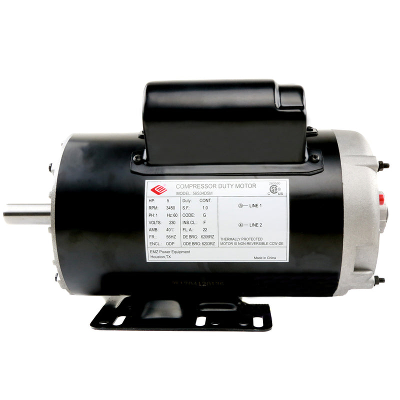 5 HP Compressor Duty Electric Motor 1 Phase 3450 RPM 56 Frame 7/8" Shaft 230V