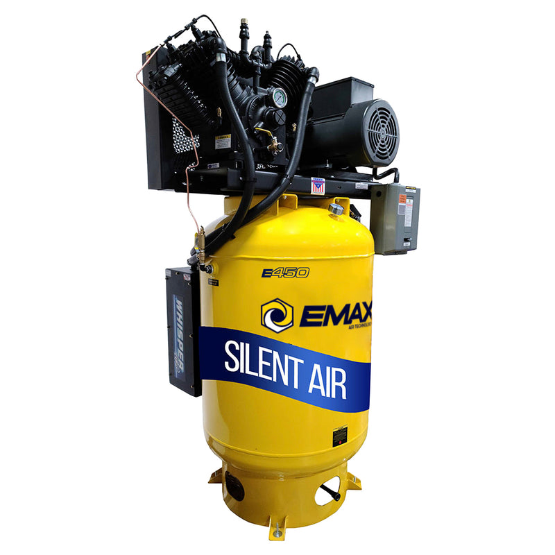 EMAX 10 HP 120 Gal Vertical Tank 3 Phase Air Compressor Silent Air Technology