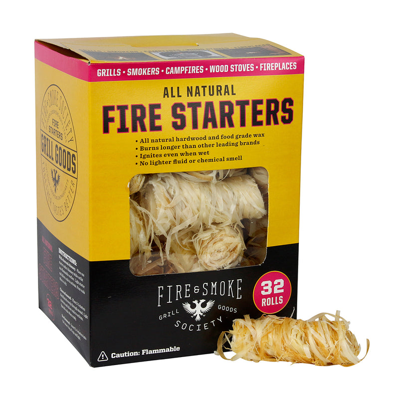 Fire & Smoke Society All-Natural Fire Starters Waterproof & Food Grade 32 Pack