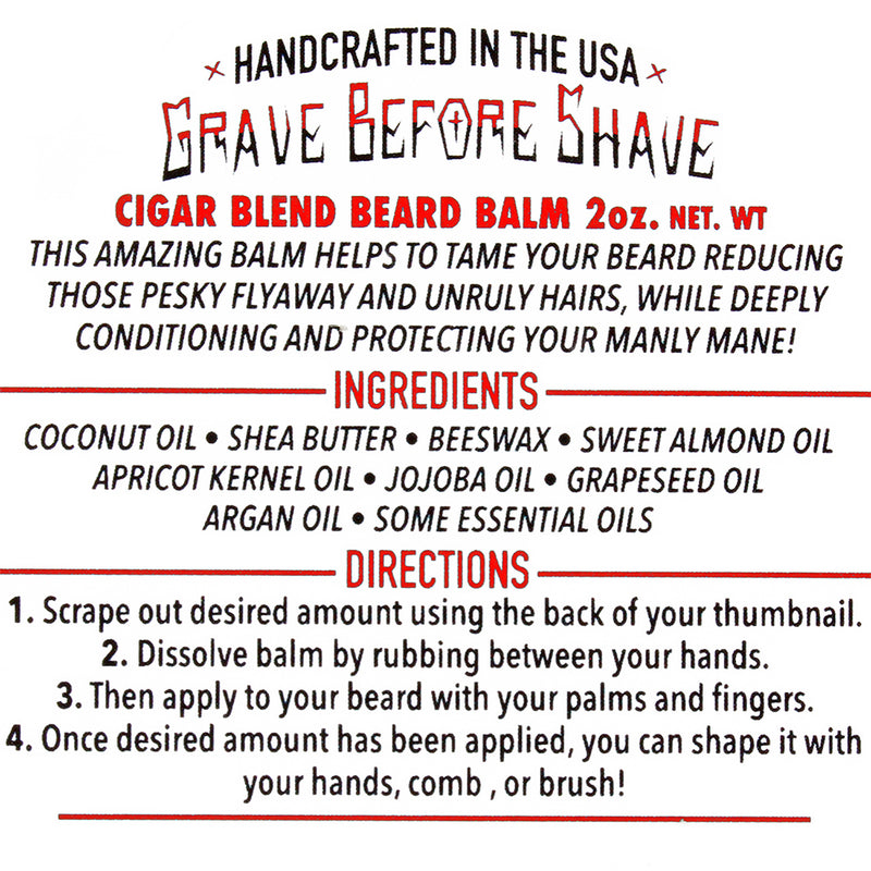 Grave Before Shave Handcrafted Beard Balm Strong Hold Cigar Blend Vanilla 2 Oz