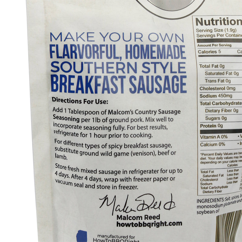 Malcom's Country Sausage Mild Seasoning For Southern Style Breakfast Meats 16 OZ
