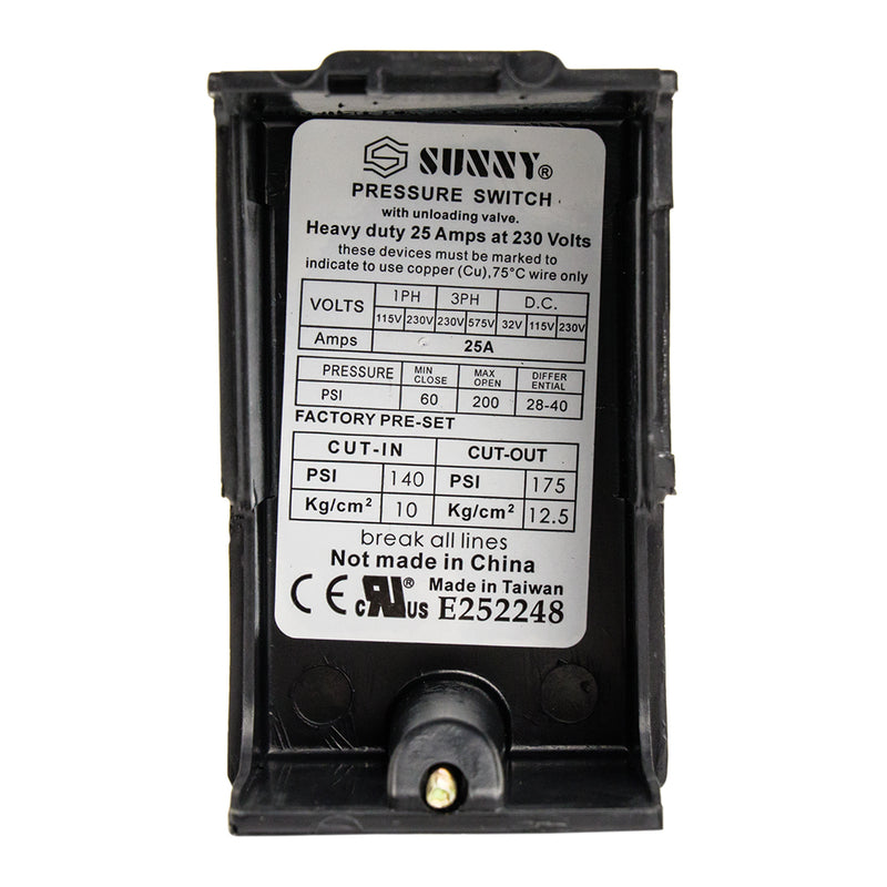 4 Port 25 Amp 140-175 PSI Heavy Duty Air Compressor Pressure Switch