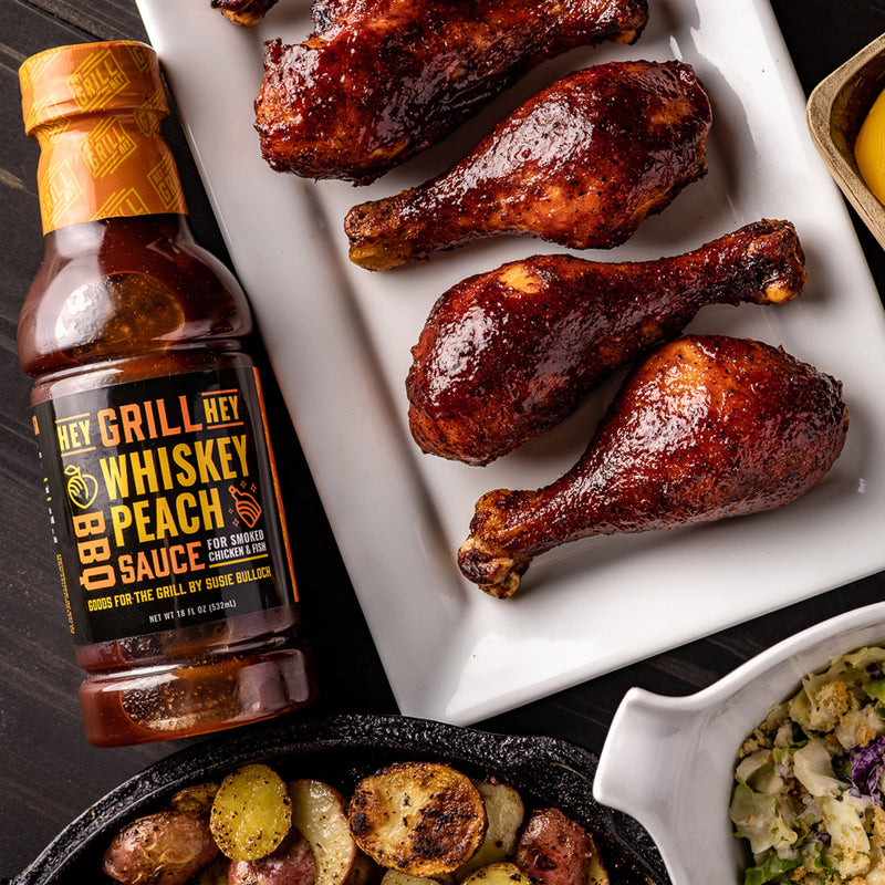 Hey Grill Hey Whiskey Peach BBQ Sauce 16 oz Chicken Fish Pork Onion Vinegar