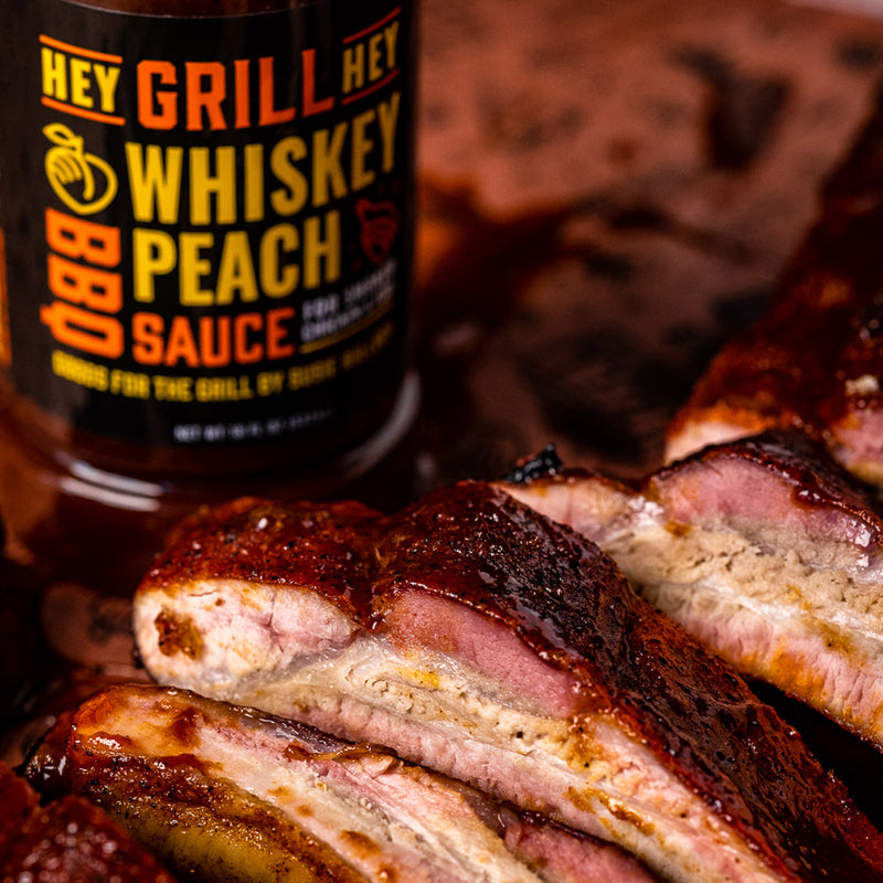 Hey Grill Hey Whiskey Peach BBQ Sauce 16 oz Chicken Fish Pork Onion Vinegar