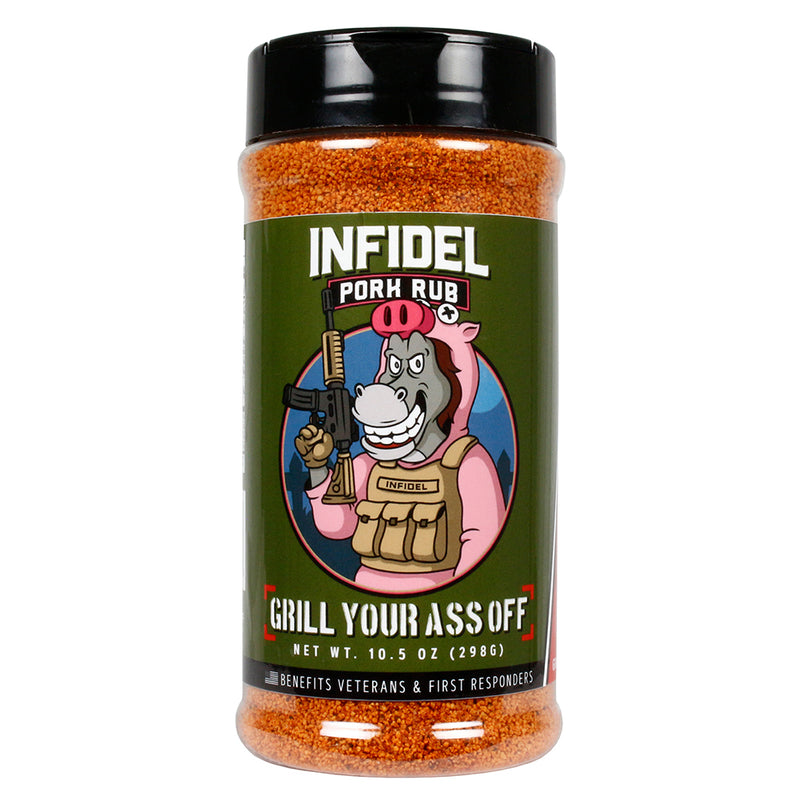 Grill Your Ass Off 10.5 oz Infidel Pork Seasoning Rub MSG & Gluten Free INFIDEL