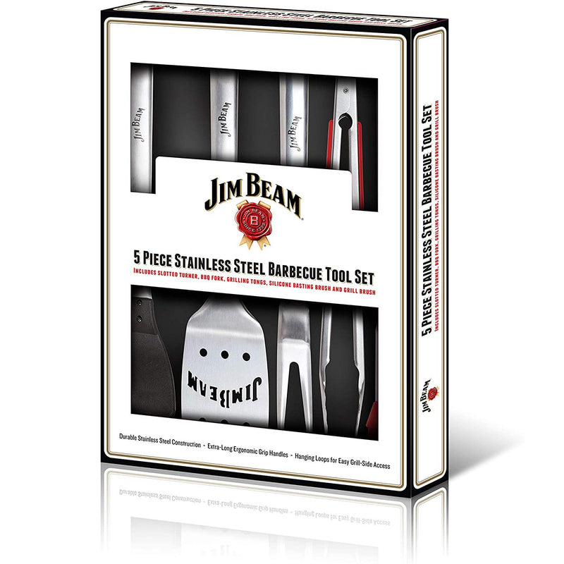 Jim Beam 5 Piece Stainless Steel Grilling Tool Set Ergonomic Comfort Grip JB0156