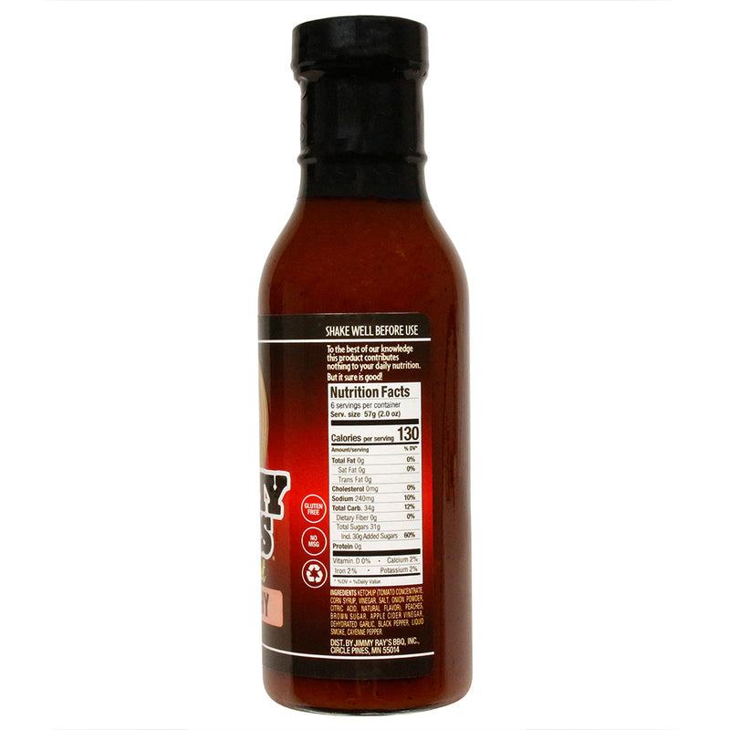 Jimmy Ray's Sassy Sweet Just Peachy BBQ Sauce Pork Gluten Free No MSG 12 Ounce