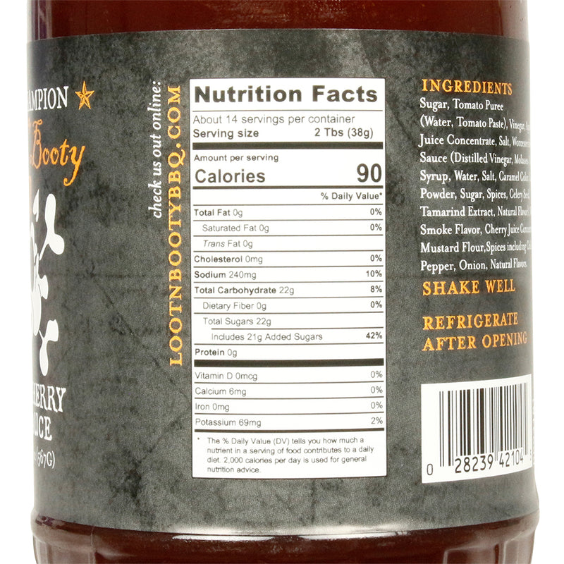 Loot N' Booty BBQ Apple Cherry BBQ Sauce Sweet and Smoky Gluten Free 20 Ounce