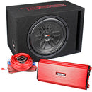 DS18 Bass Package 12" Ported Subwoofer Box S-1500.1 Amplifier & 4ga Kit LSE-112A