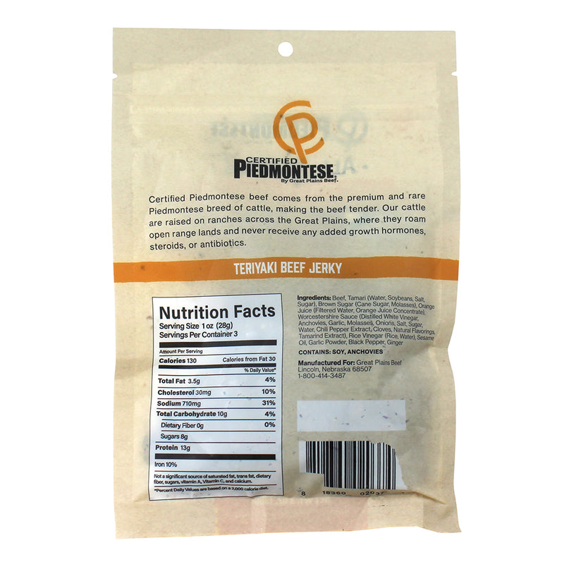 Certified Piedmontese All Natural Teriyaki Beef Jerky